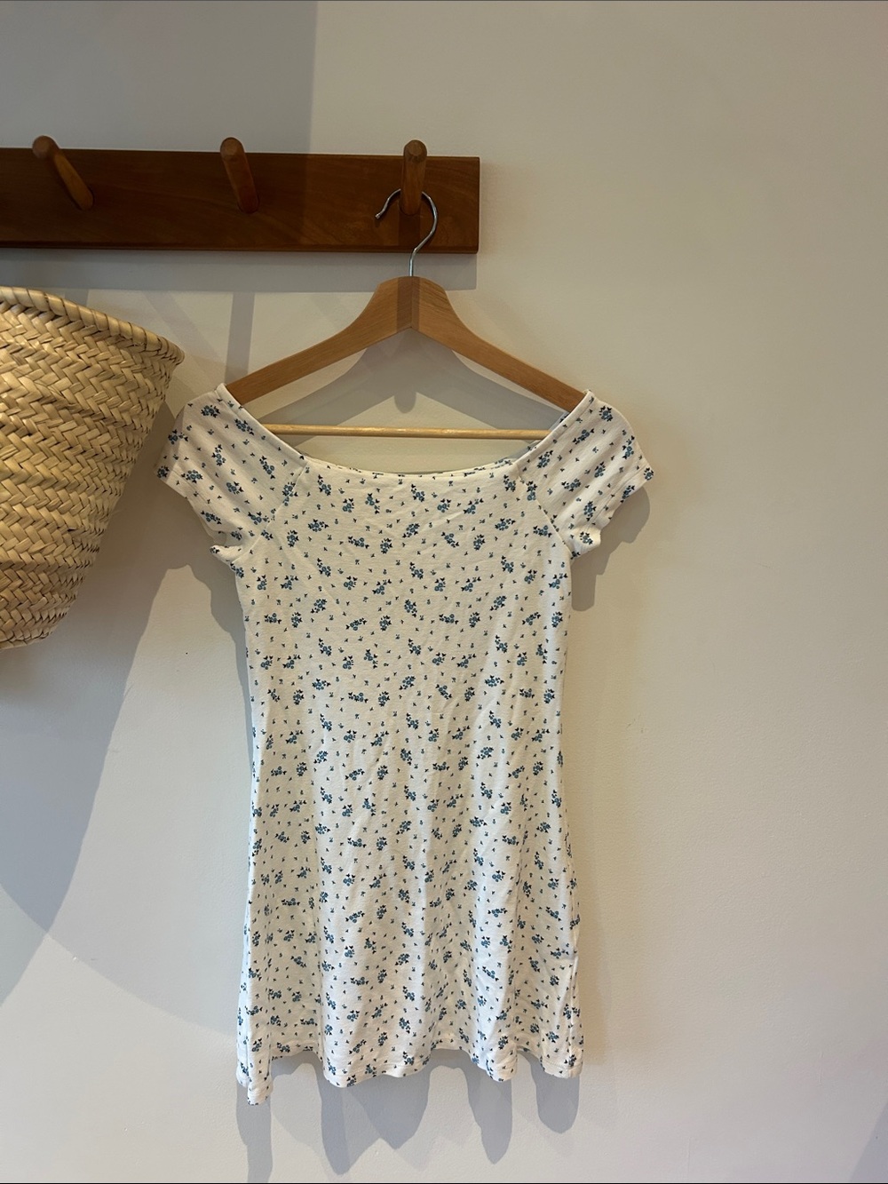 Zara White Mini Dress with Blue Floral Print
